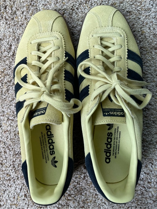 adidas Shoes - Adidas Suede Sneakers in Pale Yellow with Stripes